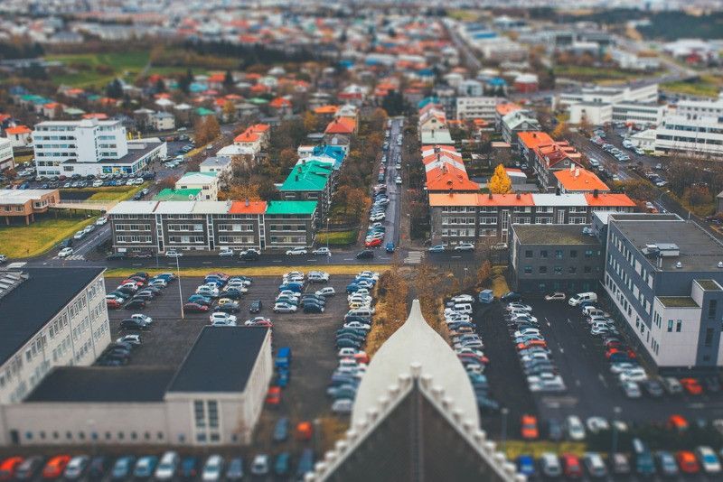 Parking lots in Reykjavik aerial view