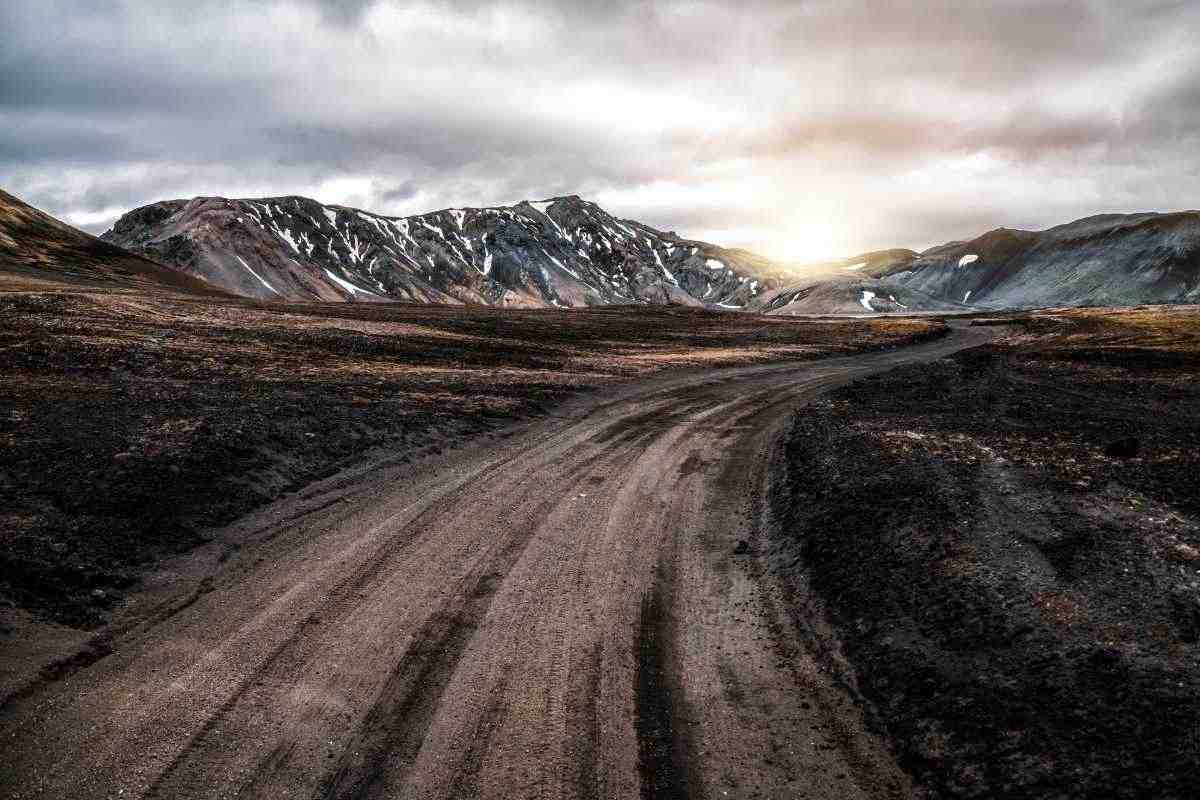Gravel road in Iceland on a cloudy days