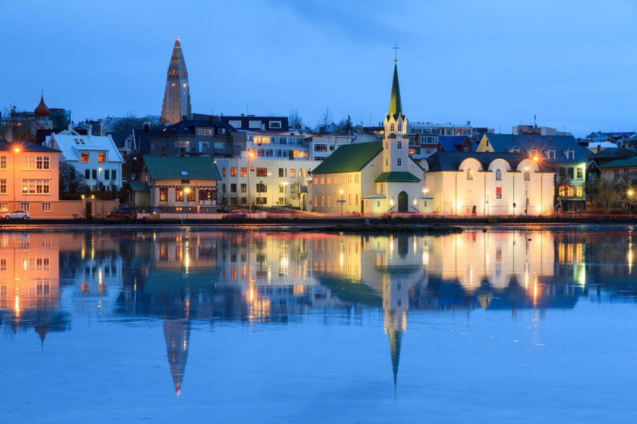 View of downtown Reykjavik from Tjornin Lake
