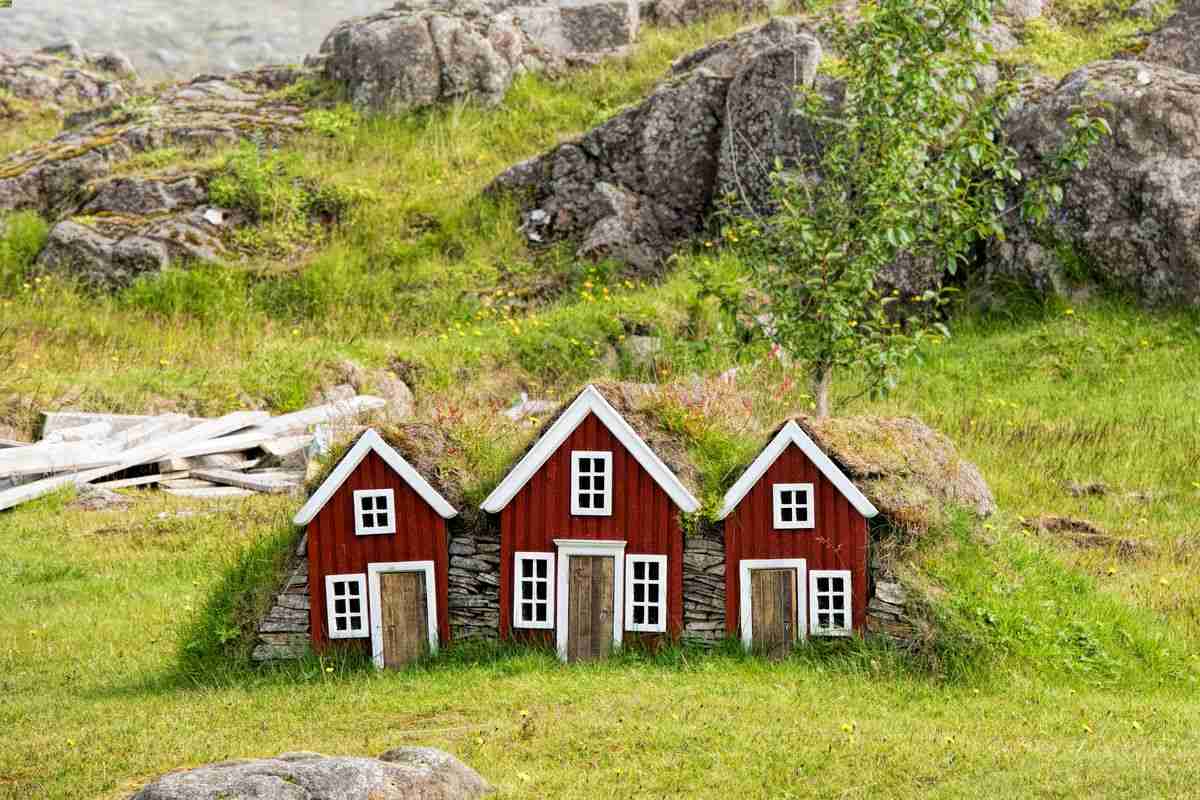 Iceland elf houses in a garden 